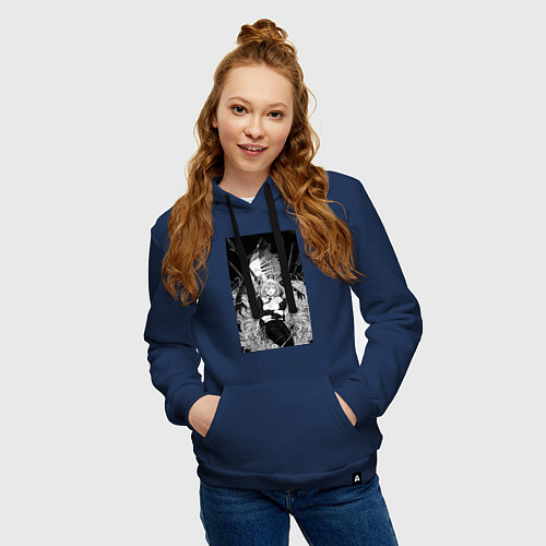 Женская толстовка-худи Человек-бензопила Пауэр Охотница на демонов / Тёмно-синий – фото 3