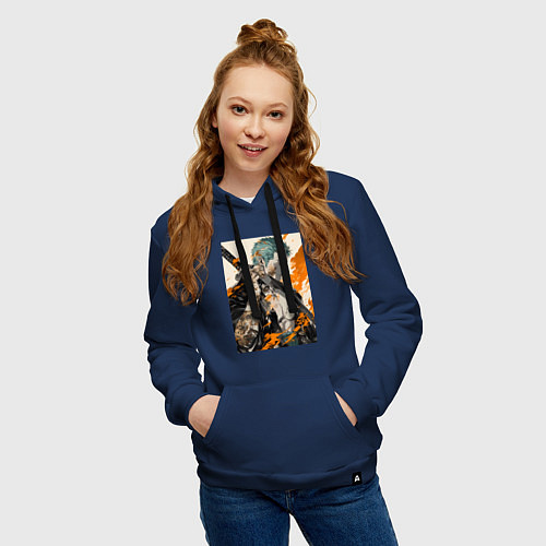 Женская толстовка-худи Ван-Пис Зоро Ророноа фехтовальщик / Тёмно-синий – фото 3