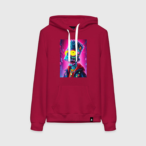 Женская толстовка-худи Cyber Bart Simpson - neon glow ai art / Маджента – фото 1