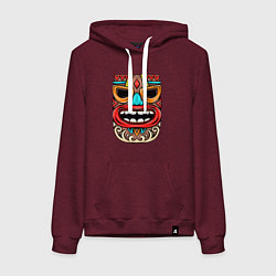 Толстовка-худи хлопковая женская Tiki mask, цвет: меланж-бордовый