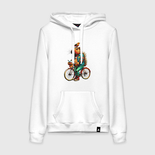 Женская толстовка-худи Капибара велосипед птичка на голове / Белый – фото 1