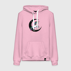 Толстовка-худи хлопковая женская Космический единорог, цвет: светло-розовый
