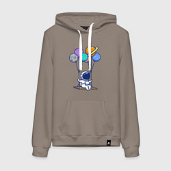 Толстовка-худи хлопковая женская Качели в космосе, цвет: утренний латте