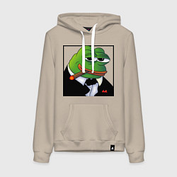 Толстовка-худи хлопковая женская Пепе буржуй в смокинге, цвет: миндальный