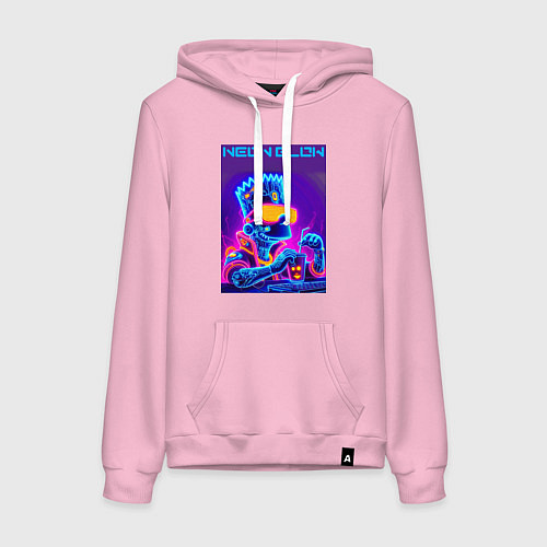 Женская толстовка-худи Bart Simpson - neon fantasy ai art / Светло-розовый – фото 1