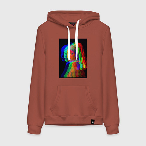 Женская толстовка-худи Девушка с жемчужной серёжкой с глюками / Кирпичный – фото 1