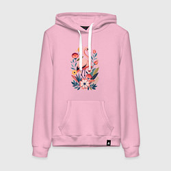 Толстовка-худи хлопковая женская Фламинго среди розовых цветов, цвет: светло-розовый