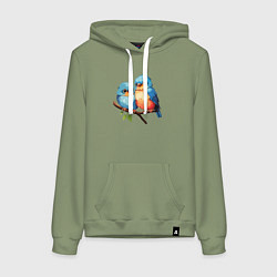 Толстовка-худи хлопковая женская Разговор двух птичек, цвет: авокадо