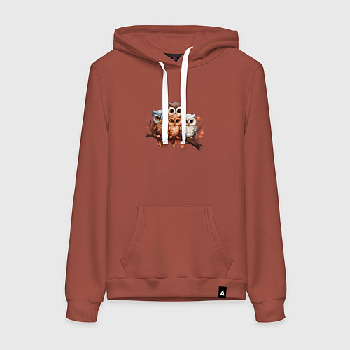 Женская толстовка-худи Четыре совы на ветке / Кирпичный – фото 1