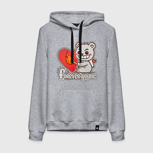 Женская толстовка-худи Медведь хулиган с сердцем и спичкой / Меланж – фото 1