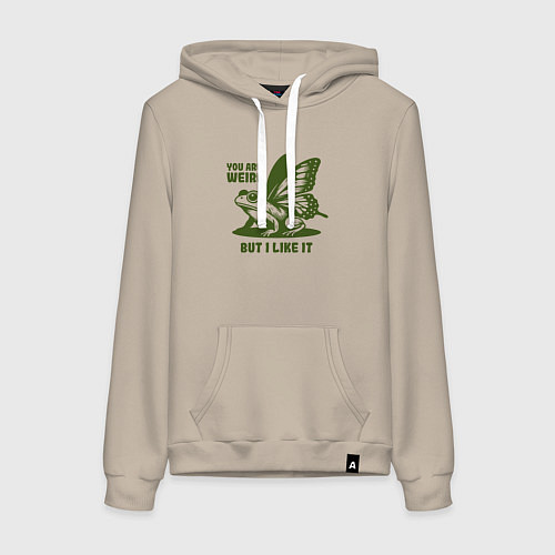 Женская толстовка-худи Лягушка с крыльями ты странный но мне нравится / Миндальный – фото 1