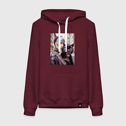 Толстовка-худи хлопковая женская Punk girl under the protection of a panther - New, цвет: меланж-бордовый