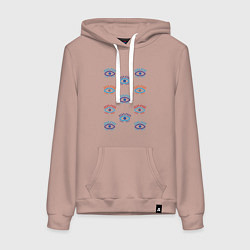 Толстовка-худи хлопковая женская Глаза с ресницами узор, цвет: пыльно-розовый