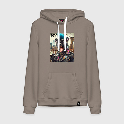 Женская толстовка-худи Чувак пантера панк с фотоаппаратом - нейросеть / Утренний латте – фото 1