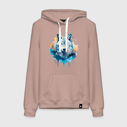 Женская толстовка-худи Волк в первых лучах солнца / Пыльно-розовый – фото 1