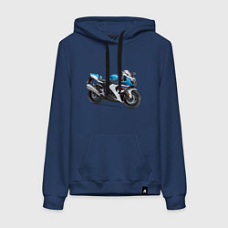 Толстовка-худи хлопковая женская Крутой спортивный мотоцикл, цвет: тёмно-синий