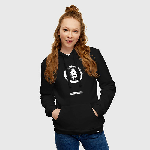 Женская толстовка-худи Биткоин белый - криптовалюта / Черный – фото 3