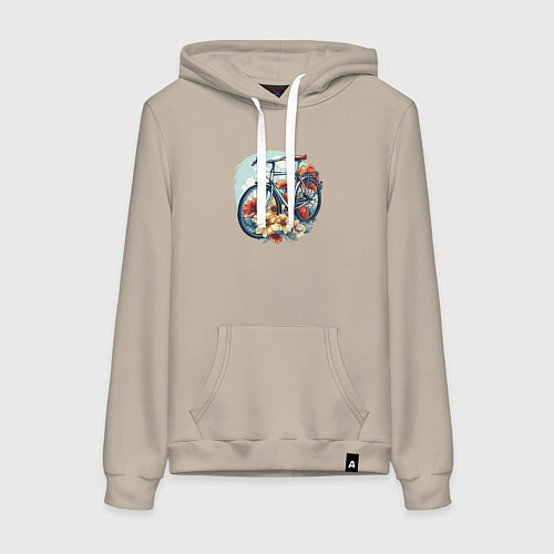 Женская толстовка-худи Велосипед в цветах / Миндальный – фото 1