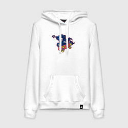 Толстовка-худи хлопковая женская Смерть скейтер, цвет: белый