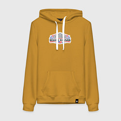 Толстовка-худи хлопковая женская Бостон - добро пожаловать, цвет: горчичный