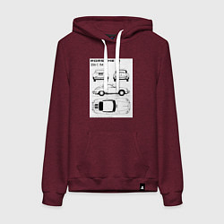 Толстовка-худи хлопковая женская Машина Porsche, цвет: меланж-бордовый
