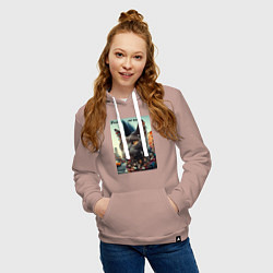 Толстовка-худи хлопковая женская Уличный кот панк музыкант - нейросеть, цвет: пыльно-розовый — фото 2