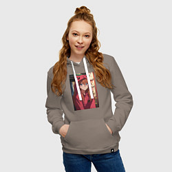 Толстовка-худи хлопковая женская Евангелион Аска Лэнгли Сорью кошка, цвет: утренний латте — фото 2