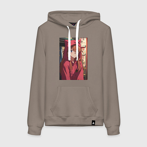 Женская толстовка-худи Евангелион Аска Лэнгли Сорью кошка / Утренний латте – фото 1