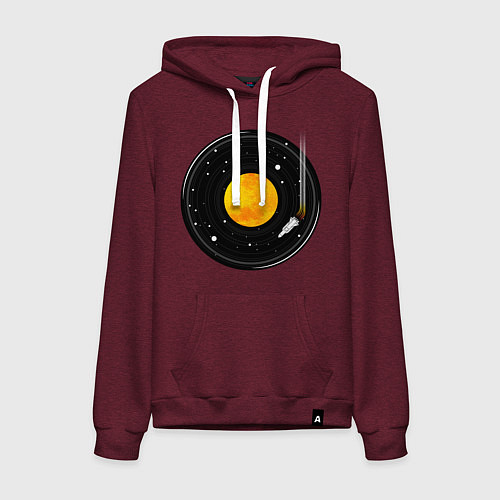 Женская толстовка-худи Космос в виде виниловой пластинки / Меланж-бордовый – фото 1