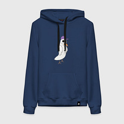 Толстовка-худи хлопковая женская Странный птиц птица голубь в кепке чайка на стиле, цвет: тёмно-синий