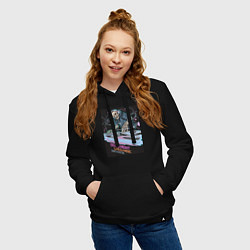 Толстовка-худи хлопковая женская Диджей скелет в наушниках, цвет: черный — фото 2