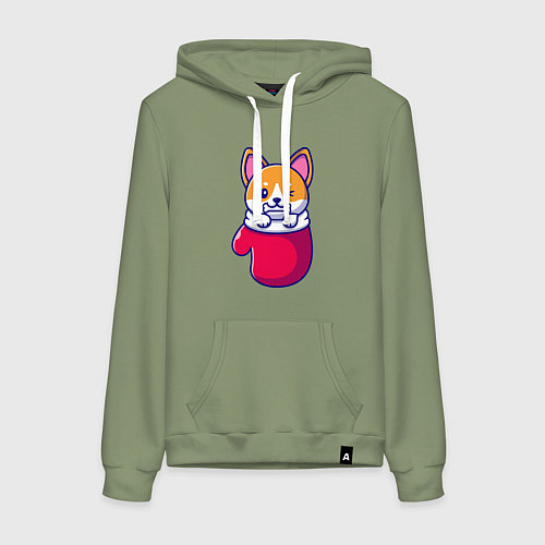 Женская толстовка-худи Собачка в варежке / Авокадо – фото 1