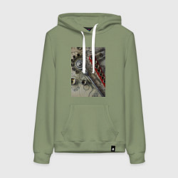 Толстовка-худи хлопковая женская Трещотка ключ и чертеж, цвет: авокадо