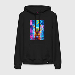 Толстовка-худи хлопковая женская Неоновый Пикачу - нейроарт, цвет: черный