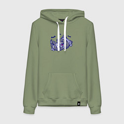 Толстовка-худи хлопковая женская Котик-мумия и летучие мыши, цвет: авокадо