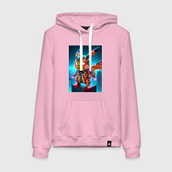 Толстовка-худи хлопковая женская Неоновый Пикачу вампир - нейроарт киберпанк аниме, цвет: светло-розовый