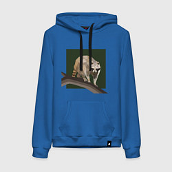 Толстовка-худи хлопковая женская Енот на ветке - полигональный арт, цвет: синий