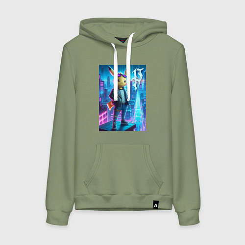 Женская толстовка-худи Чувак Пикачу в мегаполисе - урбан нейроарт / Авокадо – фото 1