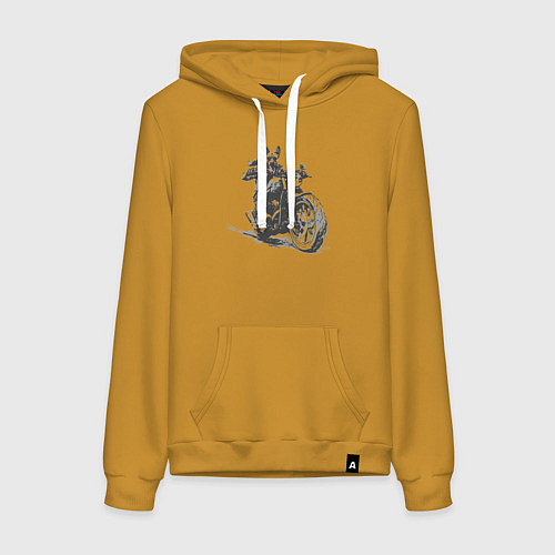 Женская толстовка-худи Немецкая овчарка байкер на мотоцикле чоппере / Горчичный – фото 1