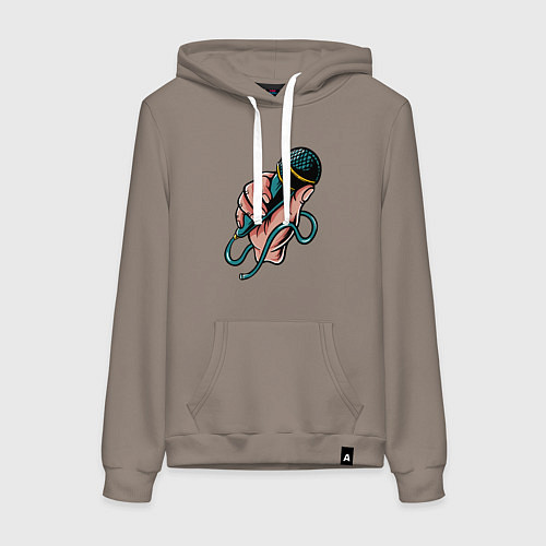 Женская толстовка-худи Микрофон в руке / Утренний латте – фото 1