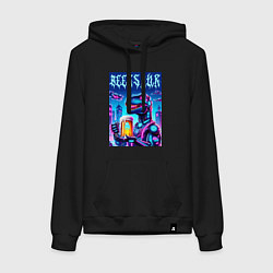 Толстовка-худи хлопковая женская Кибер пивозавр из будущего - нейроарт, цвет: черный