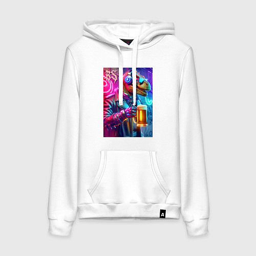 Женская толстовка-худи Dude beersaur - neon glow / Белый – фото 1