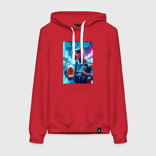 Женская толстовка-худи Cyber cool dude Dino - ai art fantasy / Красный – фото 1