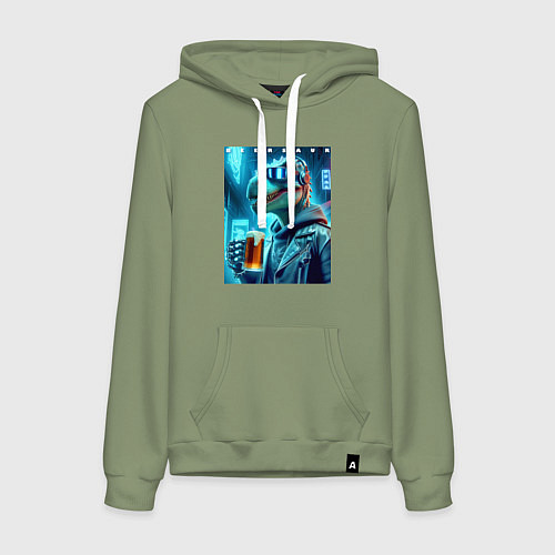 Женская толстовка-худи Крутой чувак Дино с кружкой пива - нейроарт / Авокадо – фото 1