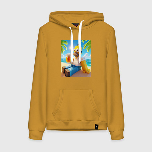 Женская толстовка-худи Гомер Симпсон в стиле Майнкрафт с кружкой пива - н / Горчичный – фото 1