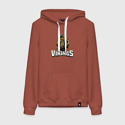 Толстовка-худи хлопковая женская Vikings team, цвет: кирпичный