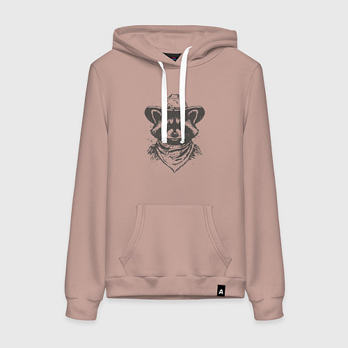 Женская толстовка-худи Енот ковбой / Пыльно-розовый – фото 1