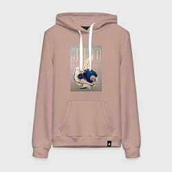 Толстовка-худи хлопковая женская Дзюдо бросок через бедро, цвет: пыльно-розовый