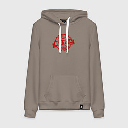 Толстовка-худи хлопковая женская Нью-Йорк красная печать, цвет: утренний латте