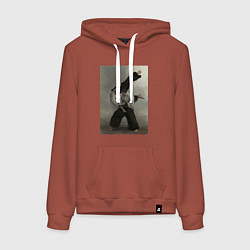 Толстовка-худи хлопковая женская Айкидо бросок, цвет: кирпичный